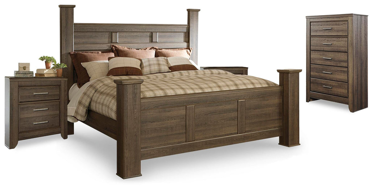 Juararo Poster Bed, Chest and 2 Nightstands - Dark Brown  (B251-SI) - Image 2