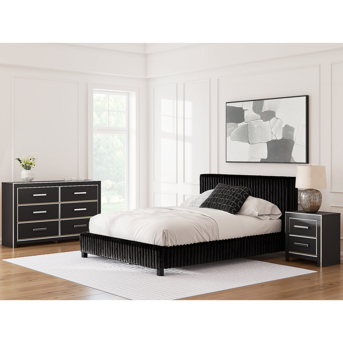 Zuraleus Queen Upholstered Bed, Dresser and Nightstand (PCB3380-SI) - Image 25