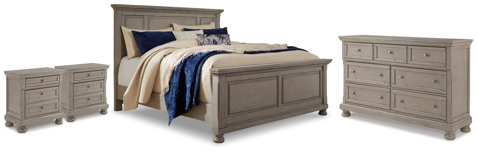 Lettner Panel Bed, Dresser and 2 Nightstands (B733-SI)