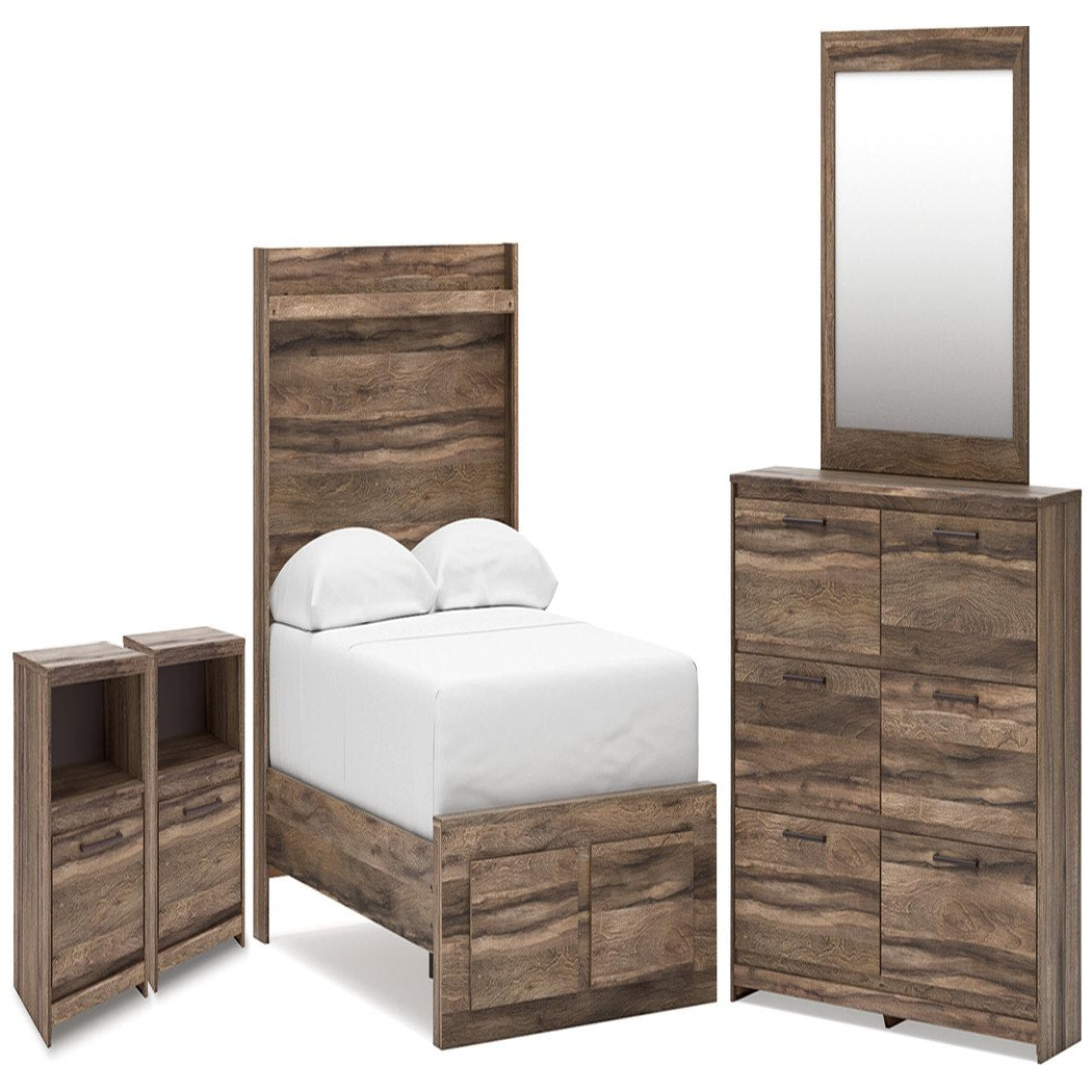 Elbrim Full Panel Storage Bed, Dresser, Mirror and 2 Nightstands (PCB2005-SI)