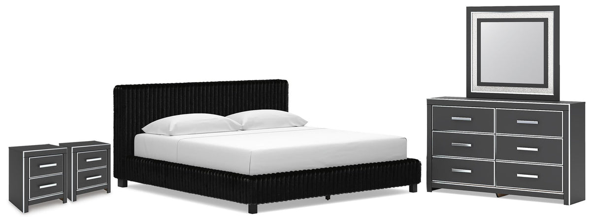 Zuraleus King Upholstered Bed, Dresser, Mirror and 2 Nightstands (PCB3380-SI) - Image 2