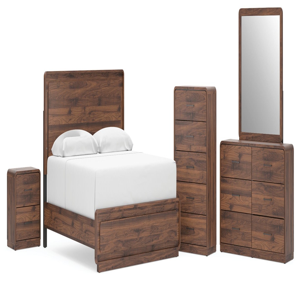 Fortlorn Queen Panel Bed, Dresser, Mirror, 2 Chests and 2 Nightstands (PCB386-SI)
