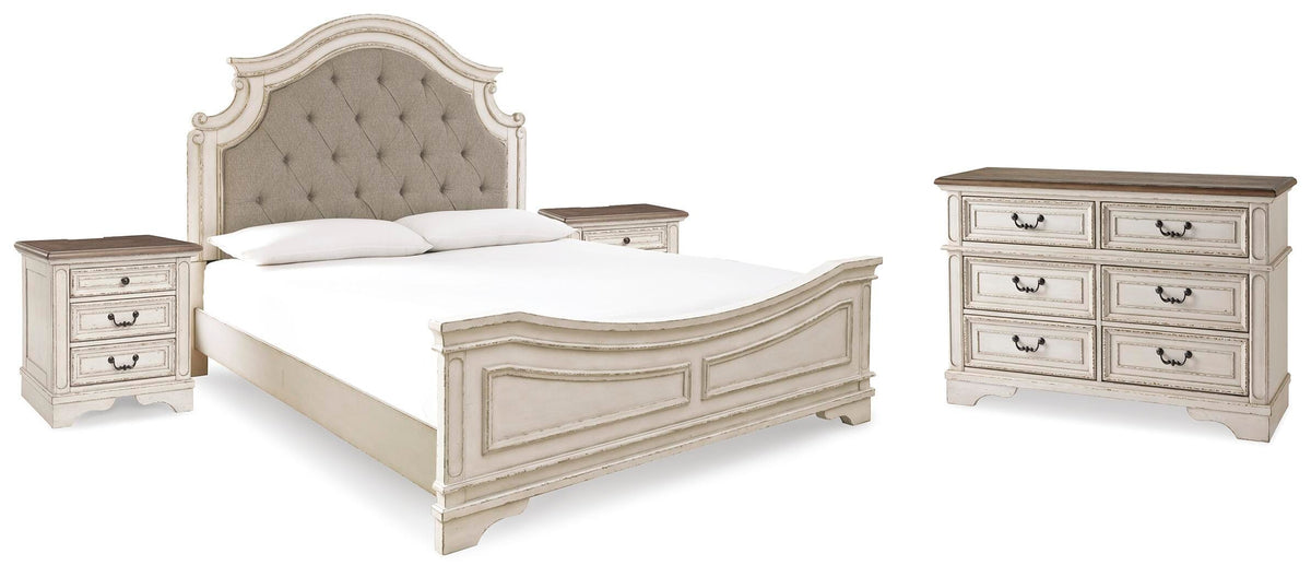 Realyn Panel Bed, Dresser and 2 Nightstands - Two-tone  (B743-SI)