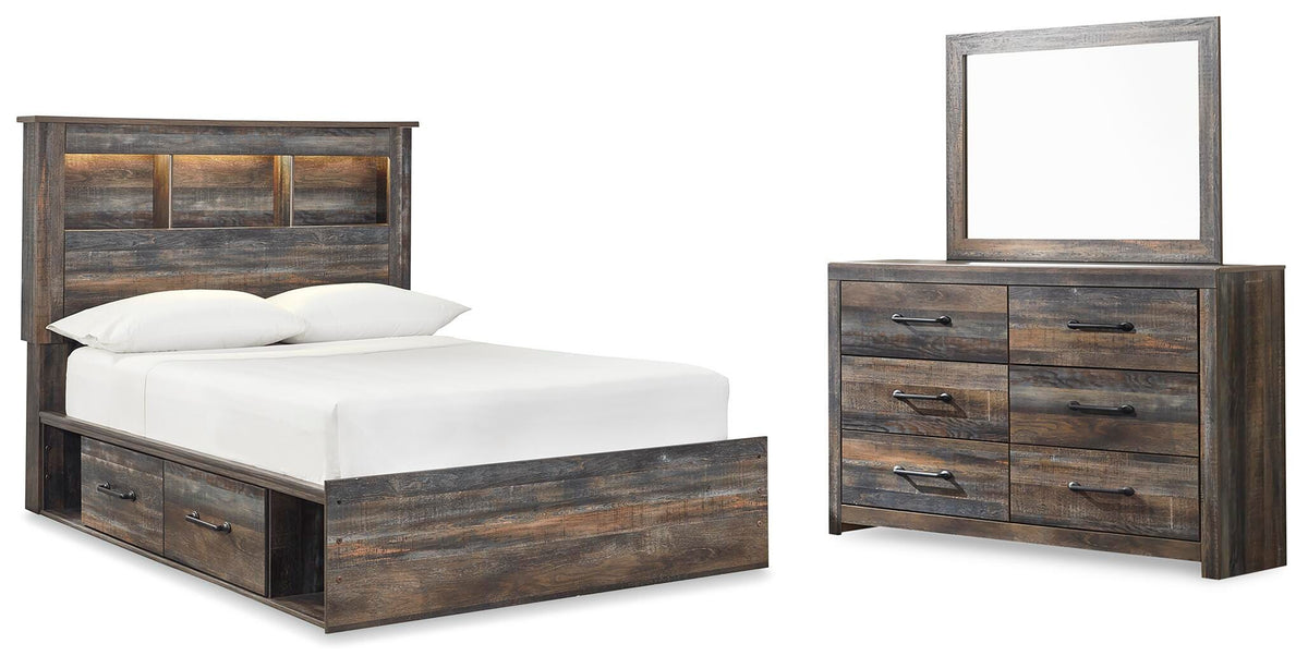 Drystan Panel Bookcase Bed, with Storage, Dresser and Mirror - Multi  (B211-SI)