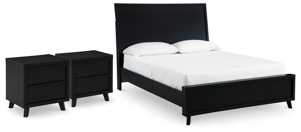 Danziar Panel Platform Bed and 2 Nightstands (B1013-SI)