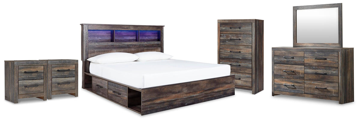 Drystan Bookcase Storage Bed, Dresser, Mirror, Chest and 2 Nightstands (B211-SI)
