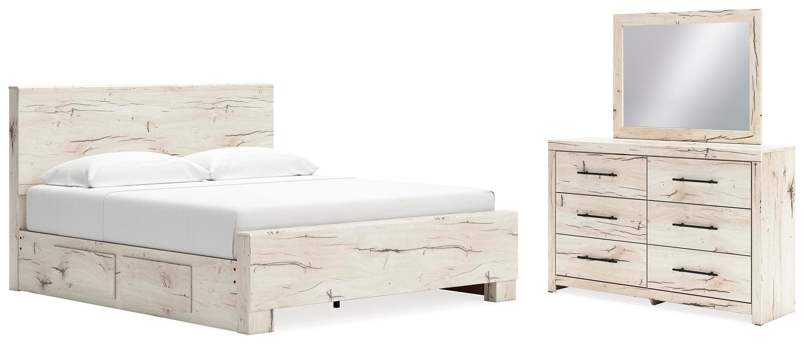 Lawroy Panel Bed with Storage, Dresser and Mirror - Light Natural  (B2310-SI)
