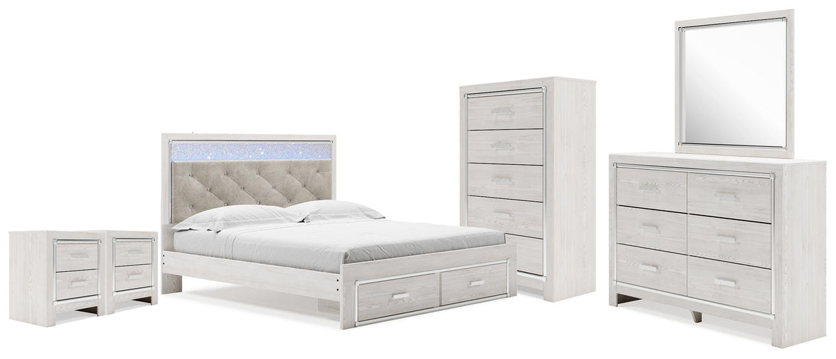 Altyra Platform Storage Bed, Dresser, Mirror, Chest and 2 Nightstands (B2640-SI)