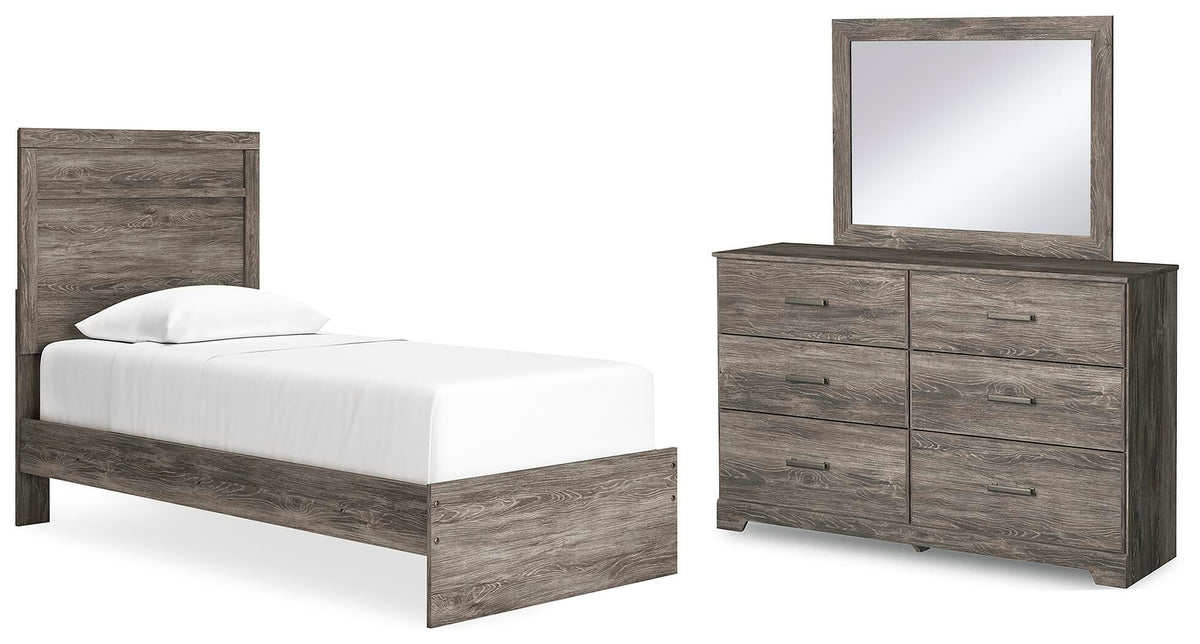 Ralinksi Panel Bed, Dresser and Mirror - Gray  (B2587-SI)