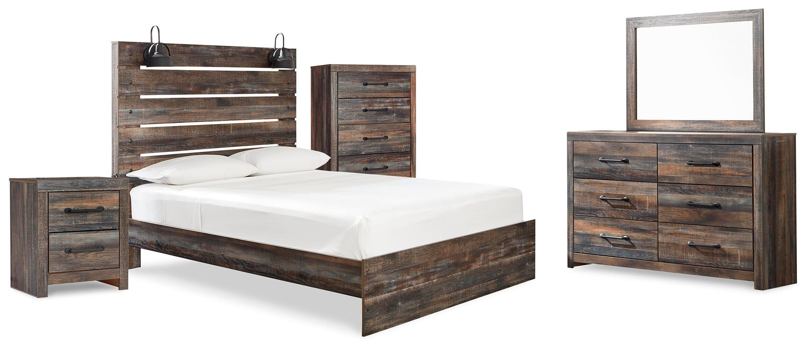 Drystan Panel Bed, Dresser, Mirror, Chest and Nightstand - Multi  (B211-SI)
