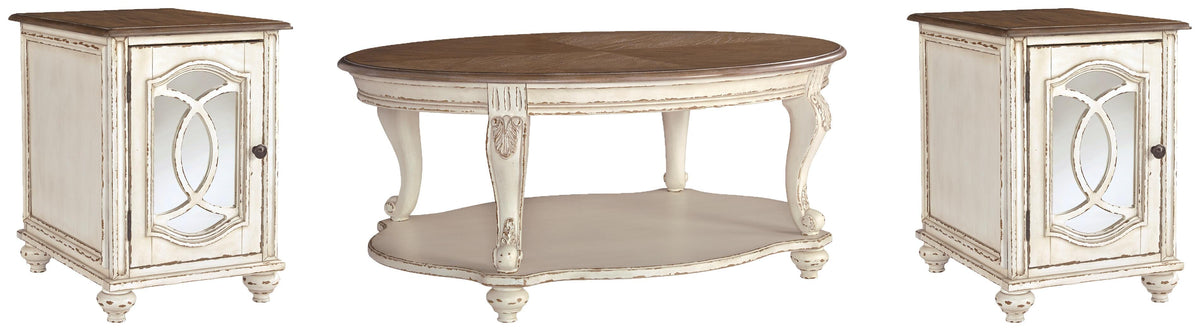 Realyn Coffee Table and 2 End Tables - White/Brown  (T743-SI)