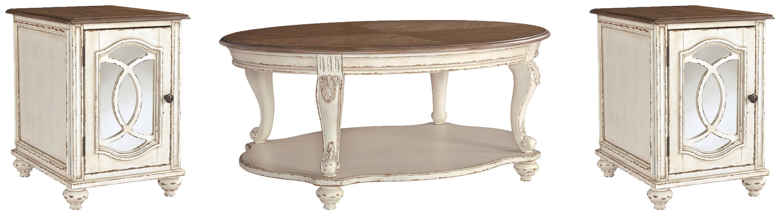 Realyn Coffee Table and 2 End Tables - White/Brown  (T743-SI)
