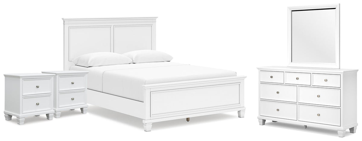 Fortman Panel Bed, Dresser, Mirror and 2 Nightstands - White  (B680-SI) - Image 2