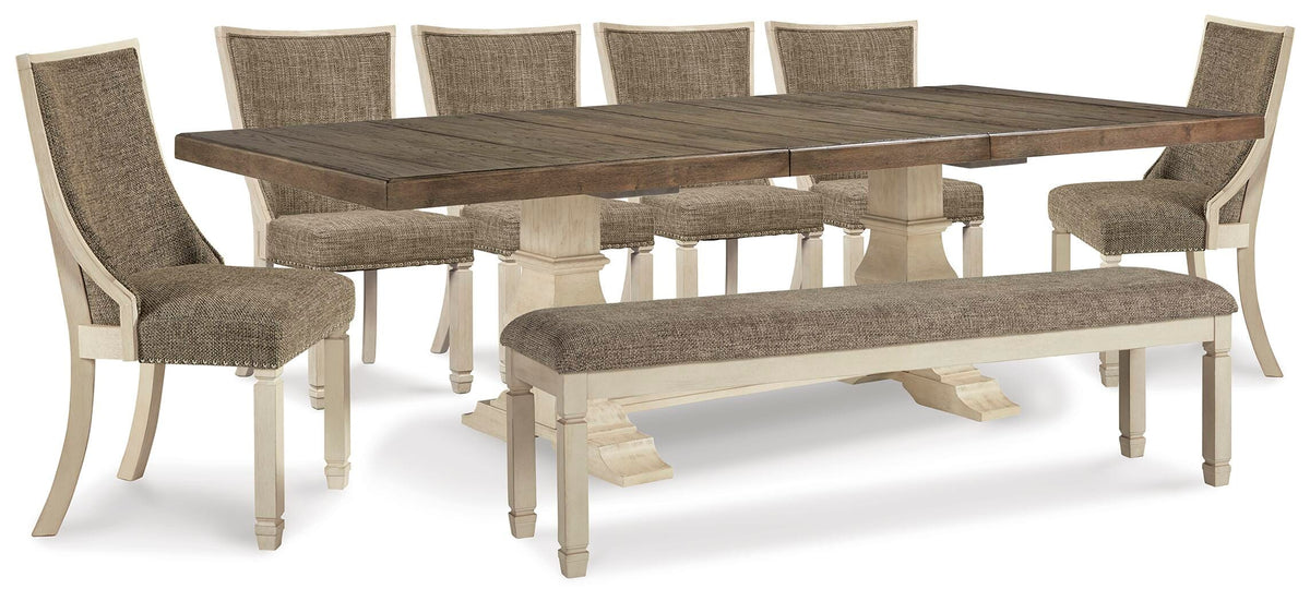Bolanburg Dining Table, 6 Chairs and Bench (D647-SI)