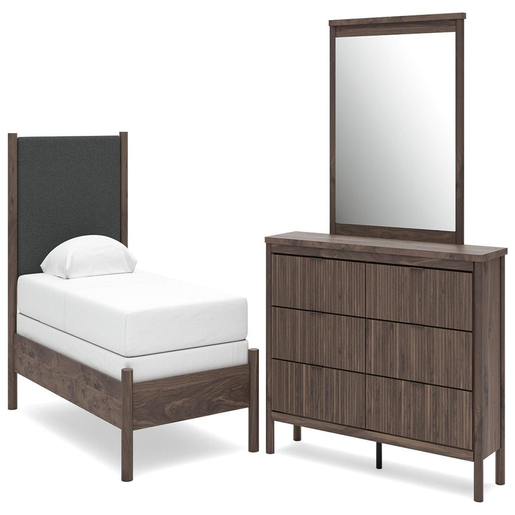 Pamytta Twin Upholstered Panel Bed, Dresser and Mirror (PCB2614-SI)