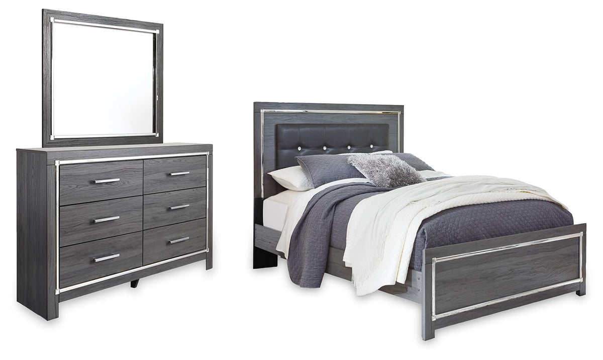 Lodanna Upholstered Panel Bed, Dresser and Mirror (B214-SI)