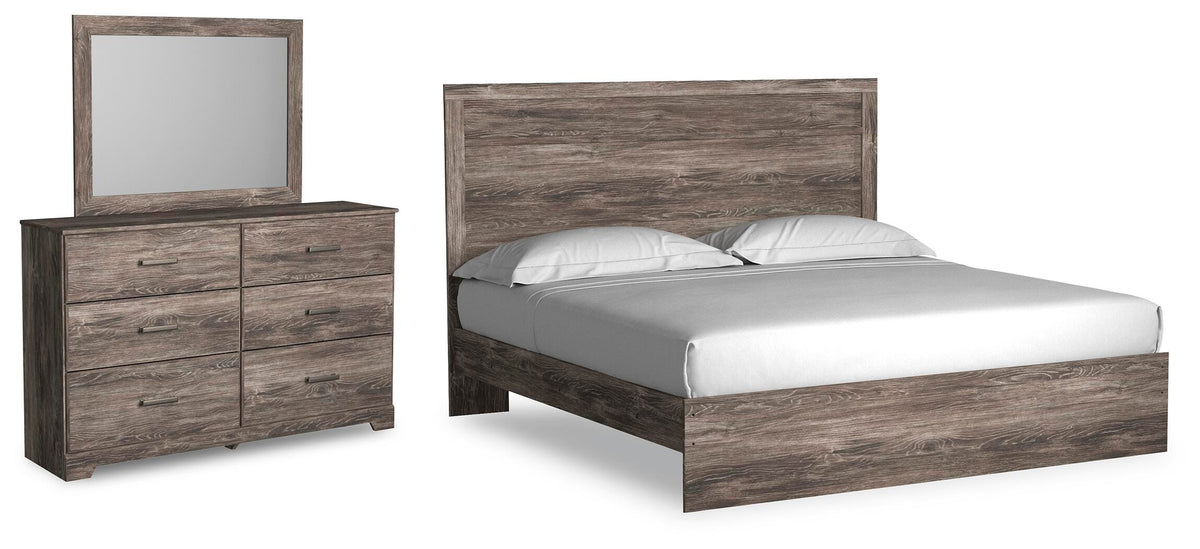Ralinksi Panel Bed, Dresser and Mirror - Gray  (B2587-SI)