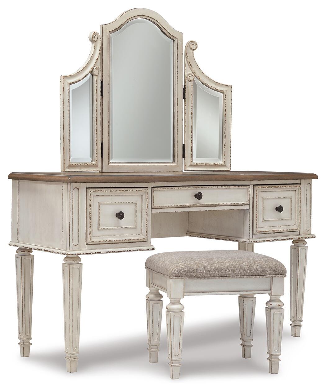 Realyn Storage Bed, Dresser, Mirror, Chest, Vanity with Stool and 2 Nightstands (B743-SI) - Image 2