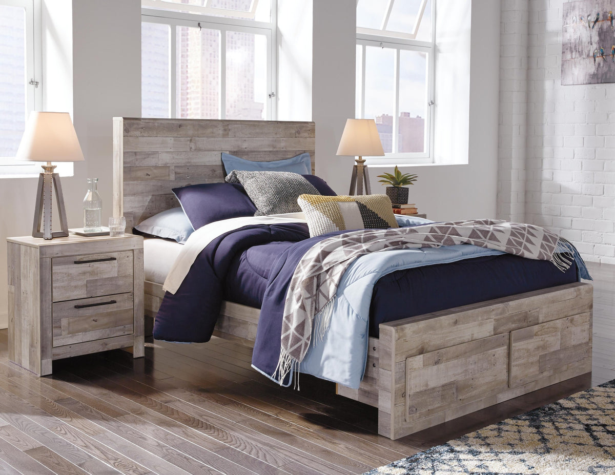 Effie Panel Bed with 2 Storage Drawers (Youth) - Whitewash  (B255-SI) - Image 2