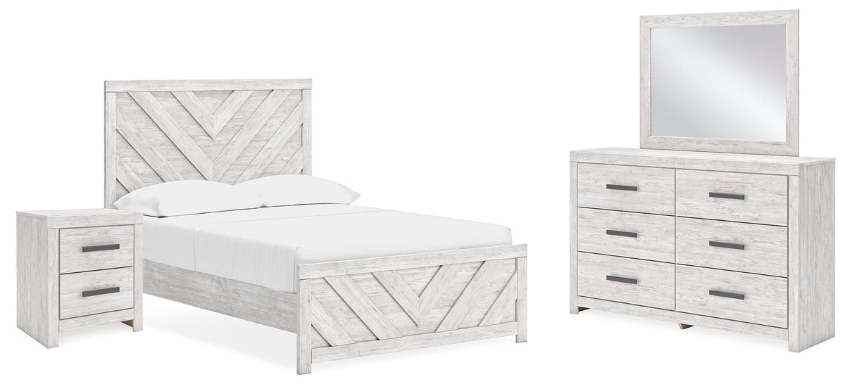 Cayboni Panel Bed, Dresser, Mirror and Nightstand - Whitewash  (B3788-SI)