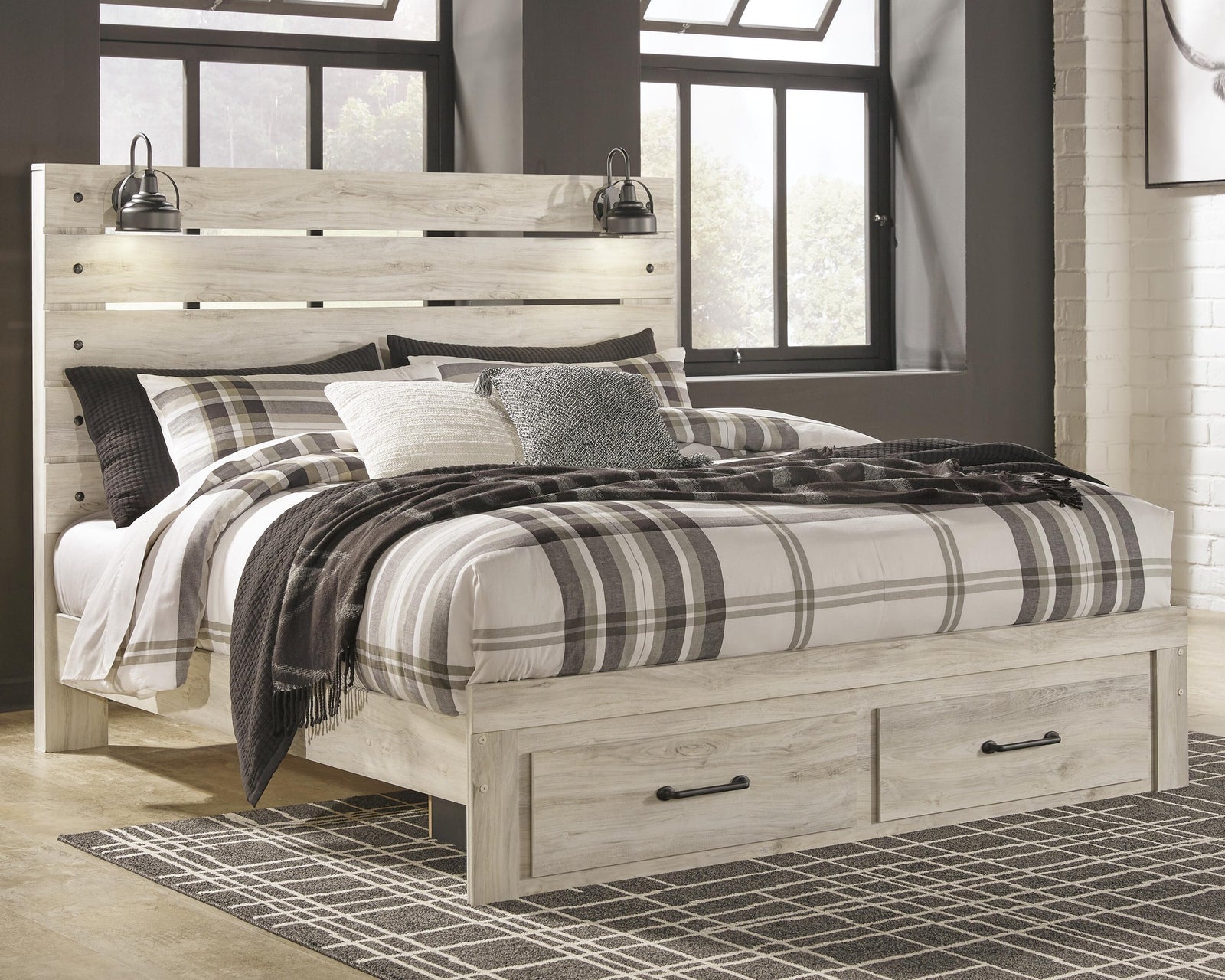 Cambeck Panel Bed with 2 Storage Drawers - Whitewash  (B192-SI) - Image 2