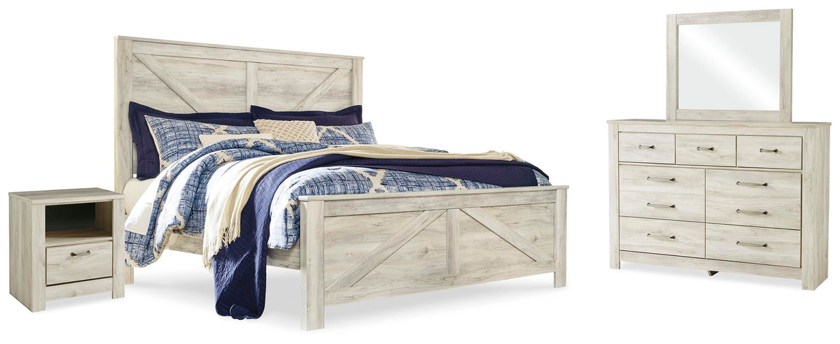 Bellaby Crossbuck Panel Bed, Dresser, Mirror, and Nightstand - Whitewash  (B331-SI)