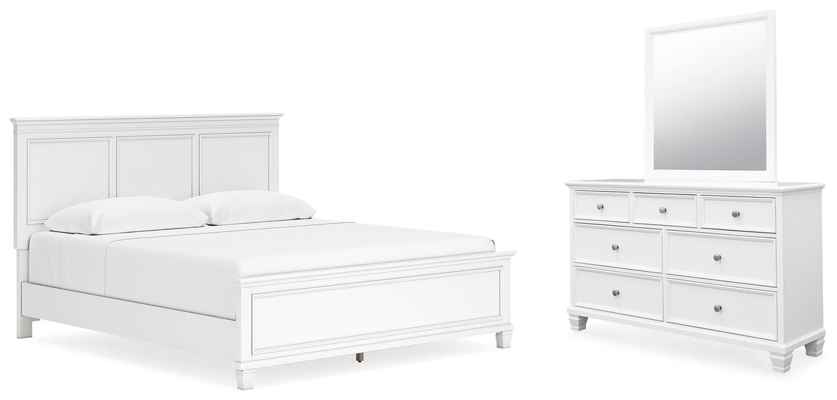 Fortman Panel Bed, Dresser and Mirror - White  (B680-SI)