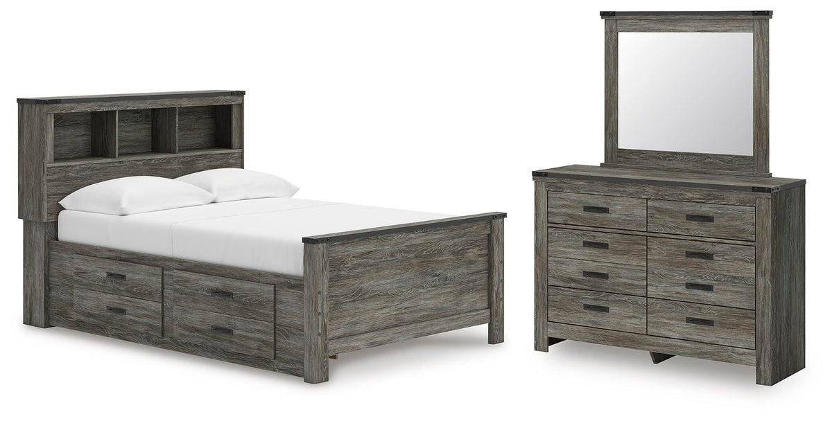 Frandern Bookcase Bed with Storage, Dresser and Mirror (B4480-SI)