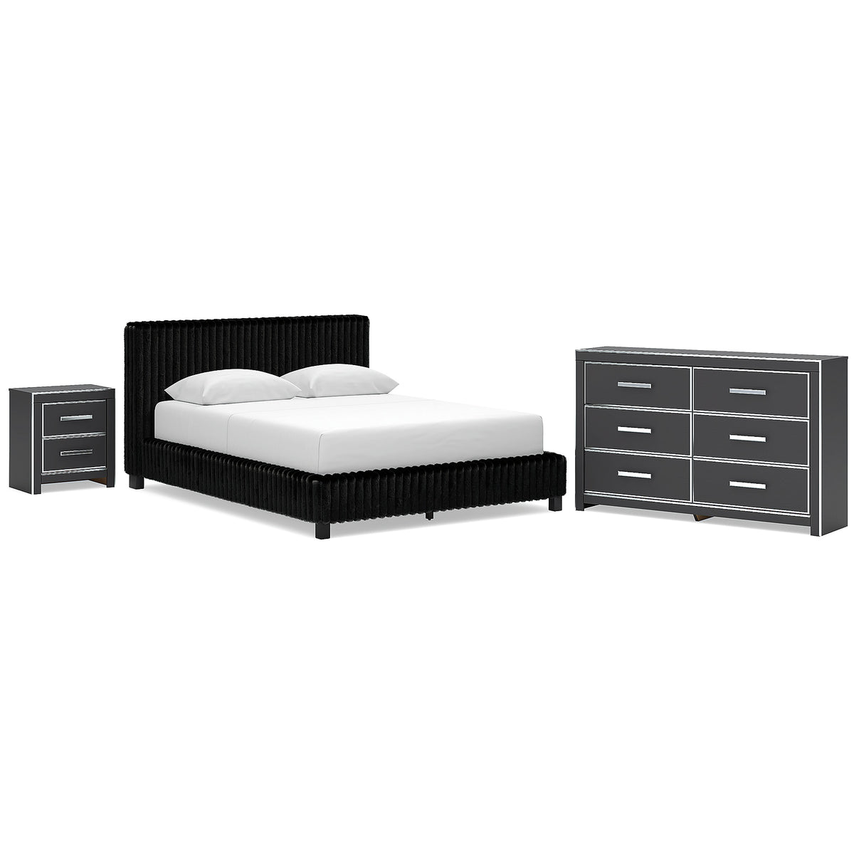Zuraleus Queen Upholstered Bed, Dresser and Nightstand (PCB3380-SI)