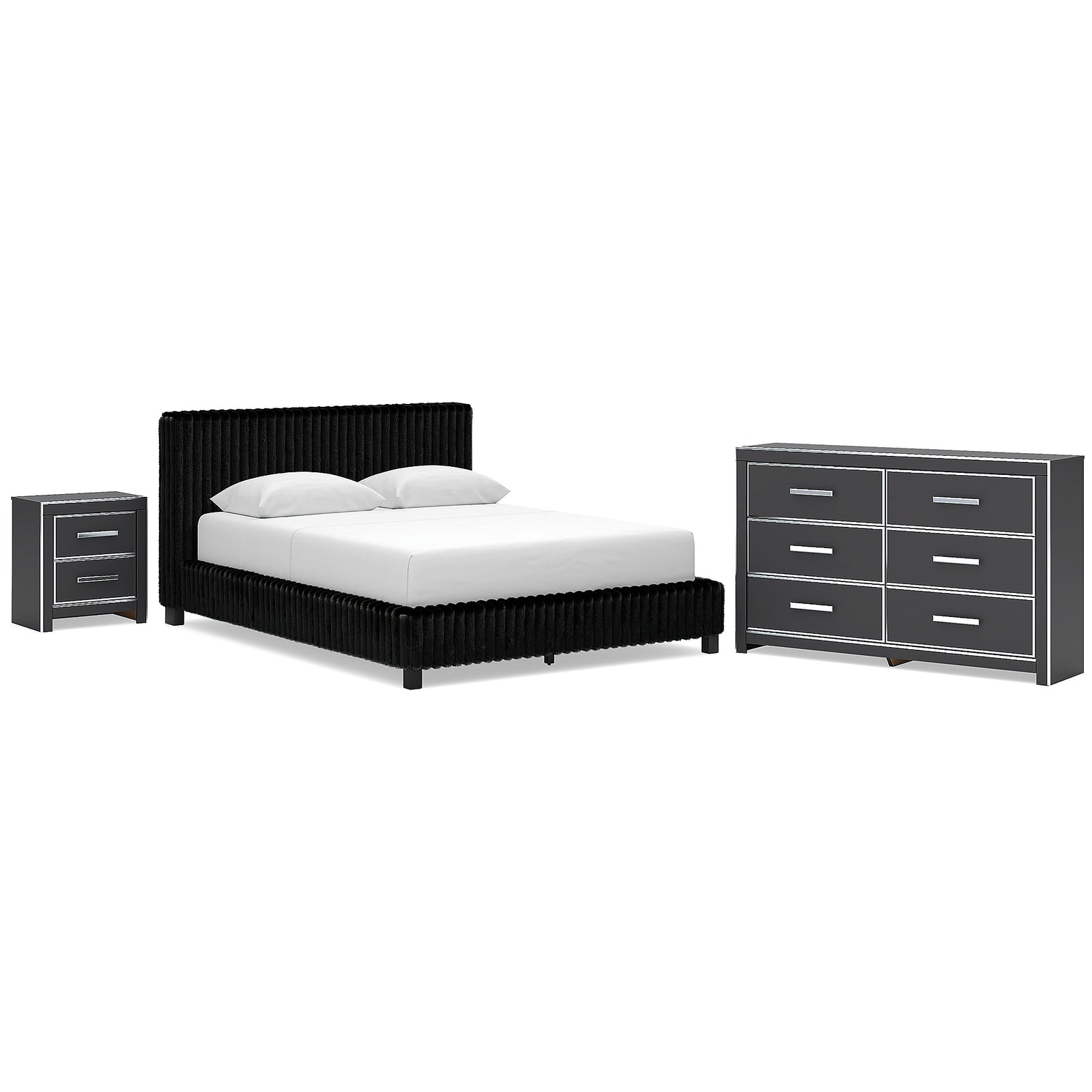 Zuraleus Queen Upholstered Bed, Dresser and Nightstand (PCB3380-SI)