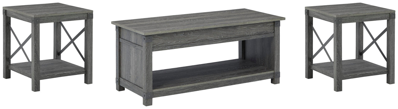 Freedan Coffee Table and 2 End Tables - Grayish Brown  (T175-SI)