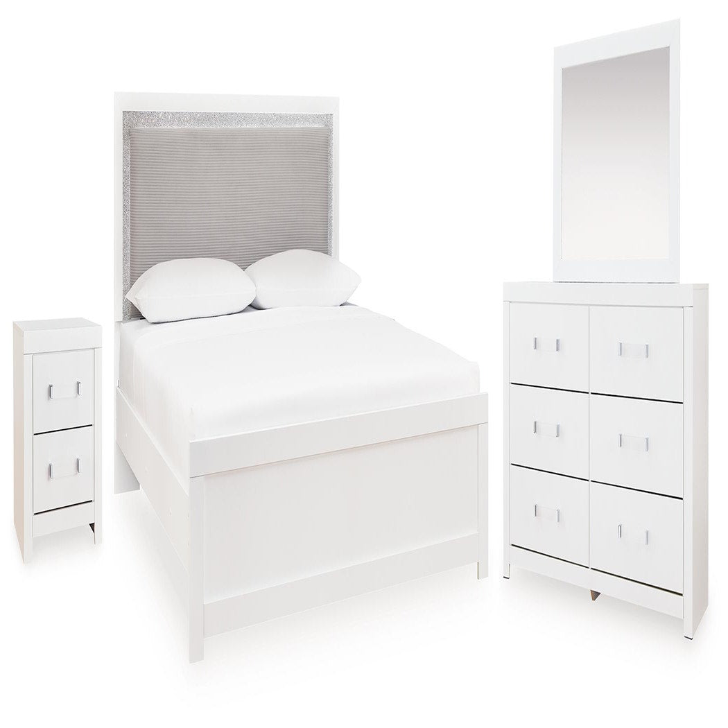 Maeling Queen Upholstered Panel Bed, Dresser, Mirror and Nightstand (PCB1119-SI)
