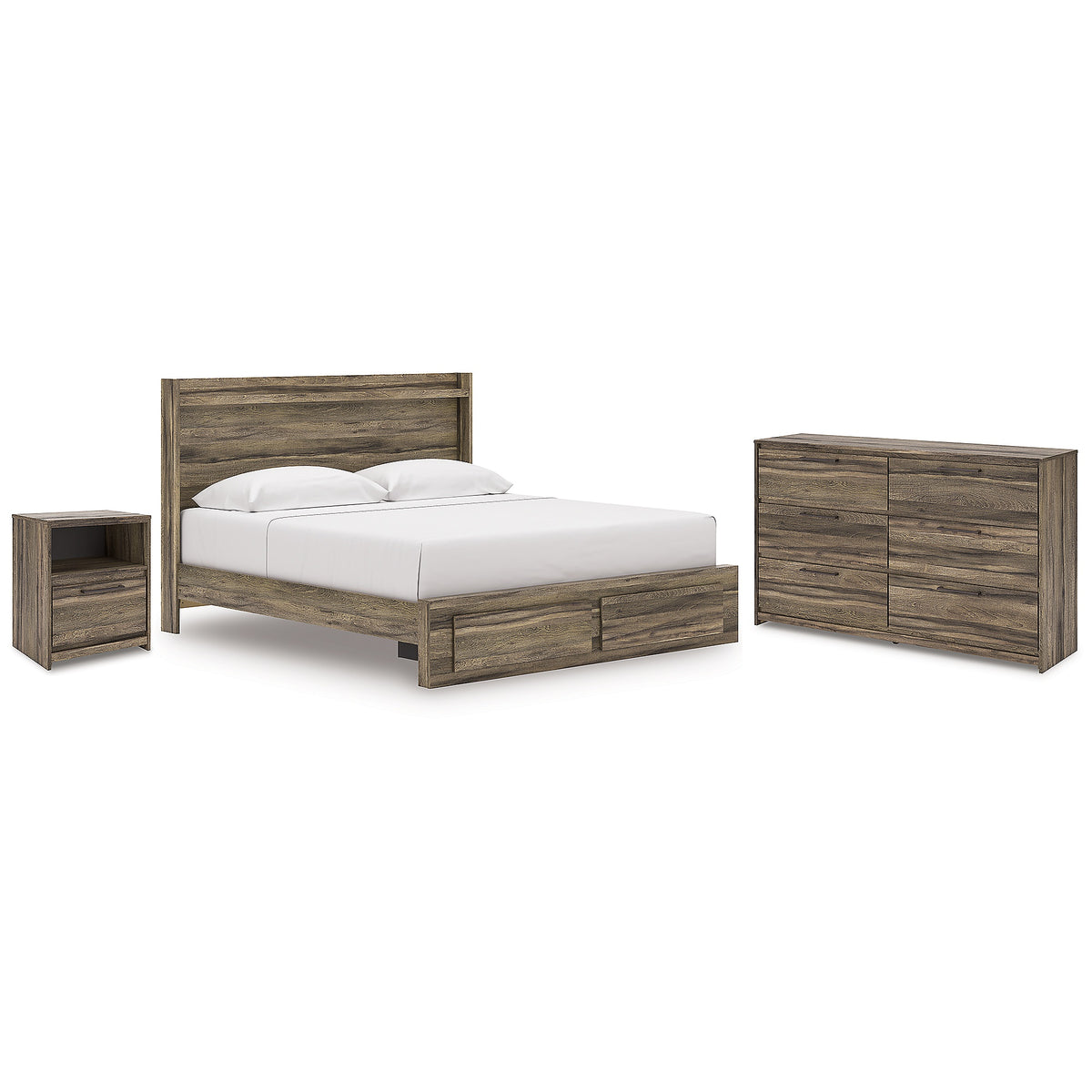 Elbrim King Panel Storage Bed, Dresser and Nightstand (PCB2005-SI)