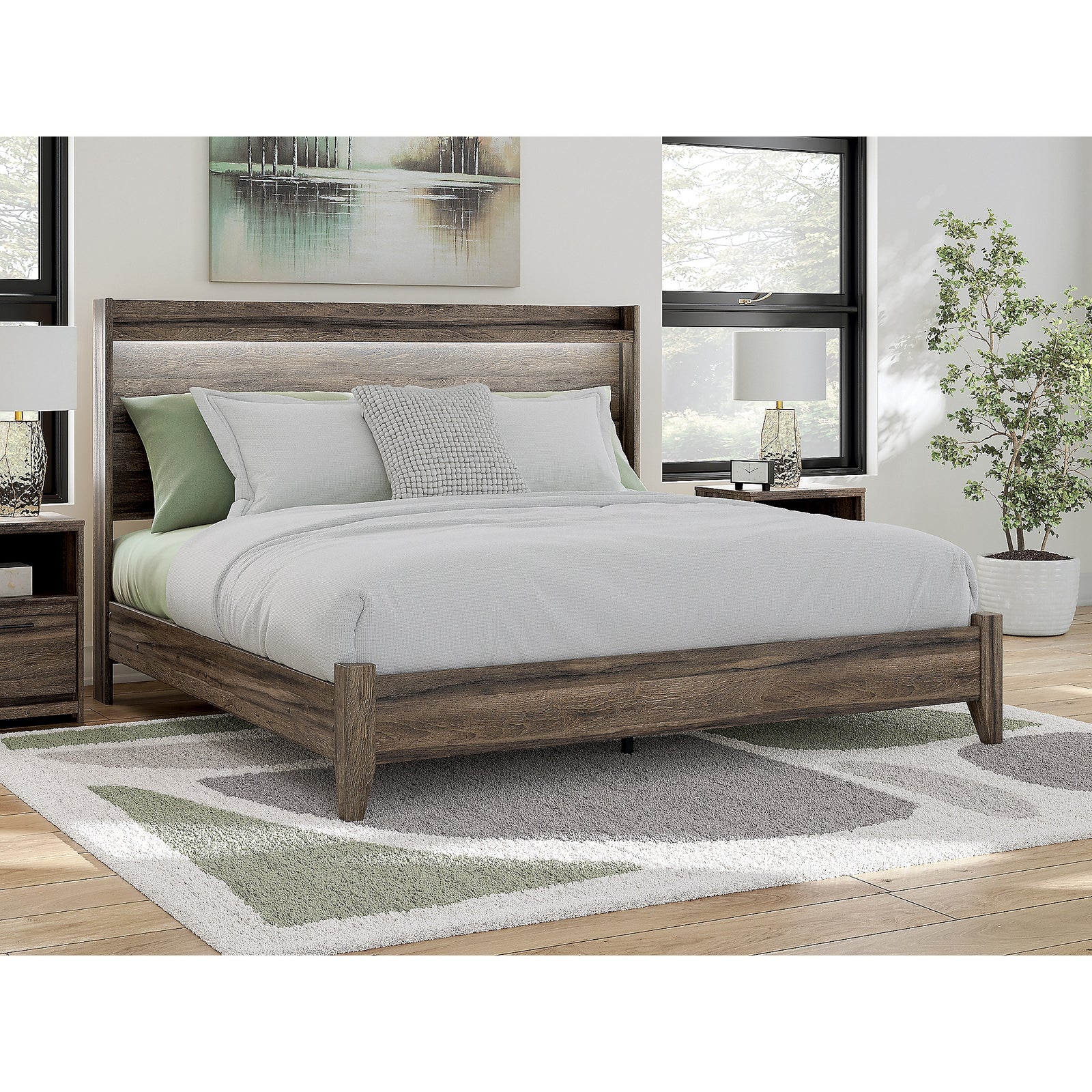 Elbrim King Panel Bed, Dresser, Mirror and 2 Nightstands (PCB2005-SI) - Image 24