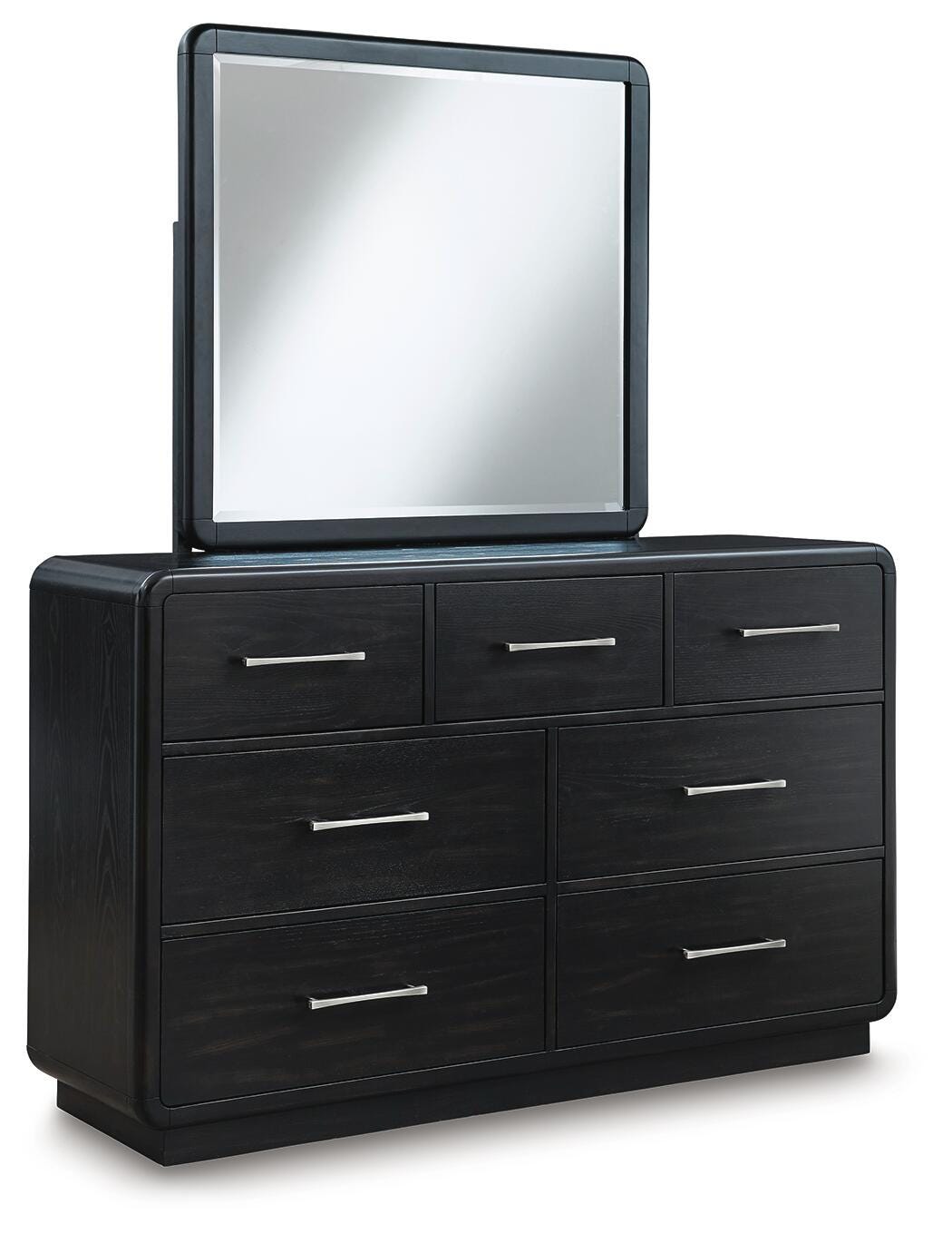 Rowanbeck Upholstered Panel Bed, Dresser and Mirror - Black  (B821-SI) - Image 2