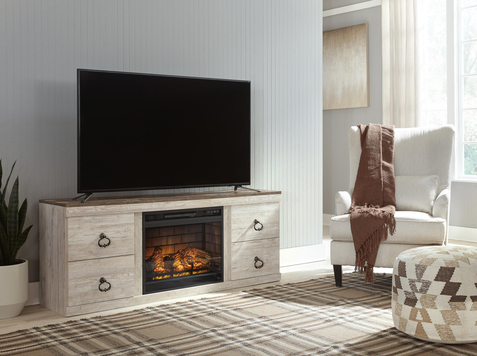 Willowton TV Stand with Electric Fireplace (EW0267-SI) - Image 2