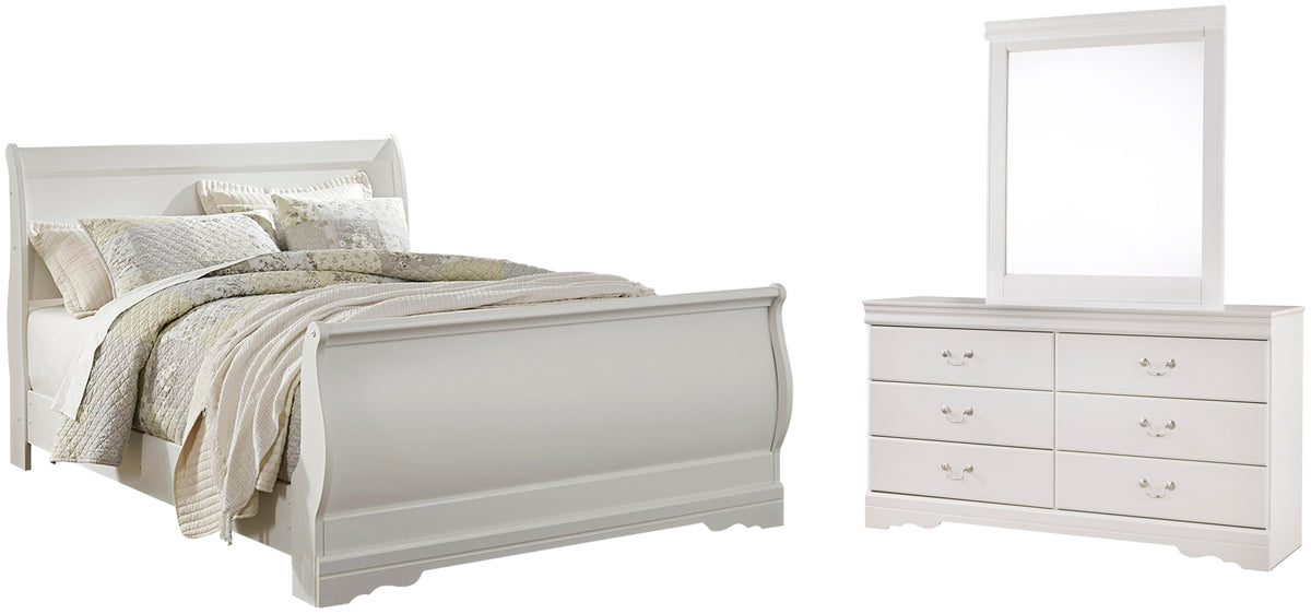 Anarasia Sleigh Bed, Dresser and Mirror - White  (B129-SI)