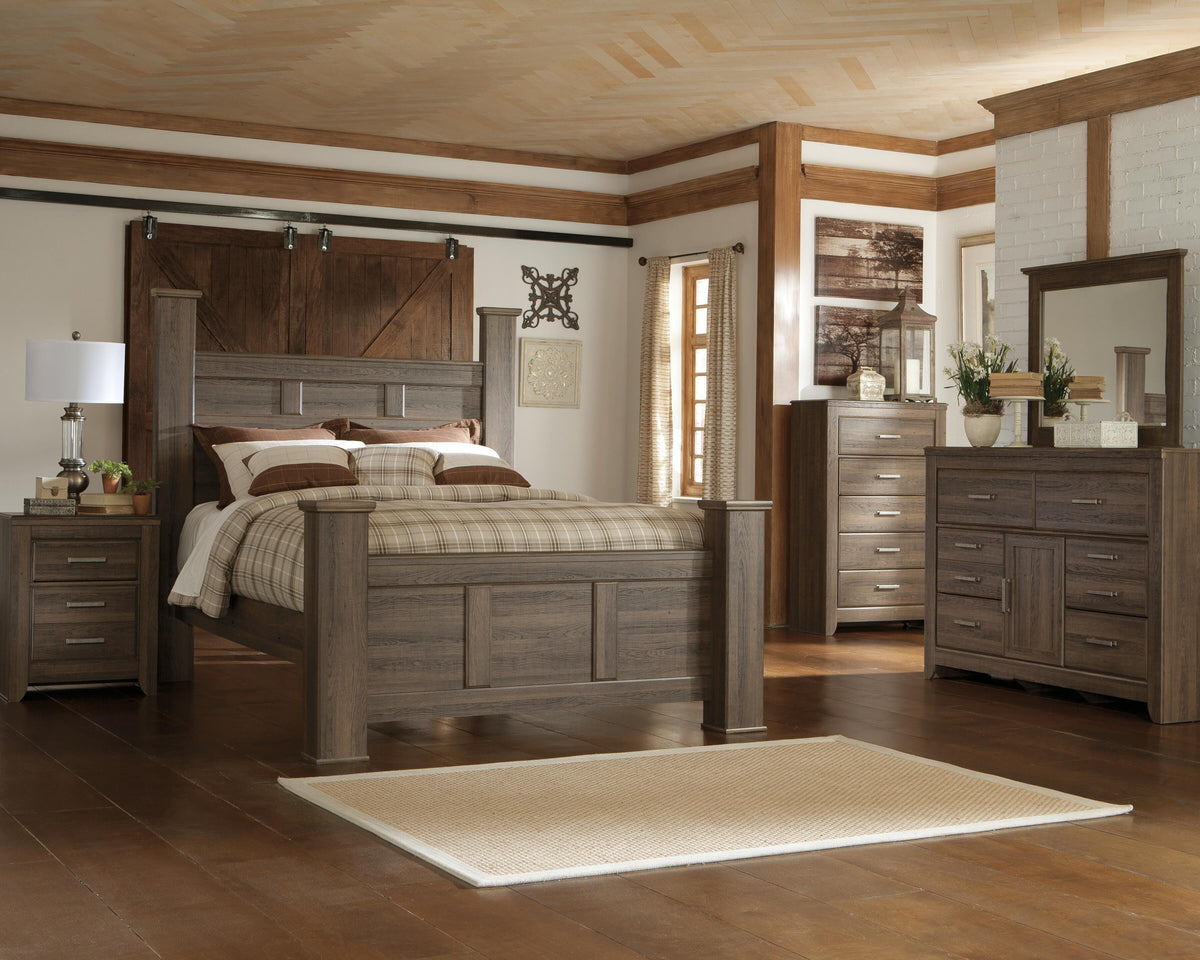 Juararo Poster Bed, Dresser, Mirror, Chest and 2 Nightstands - Dark Brown  (B251-SI) - Image 18