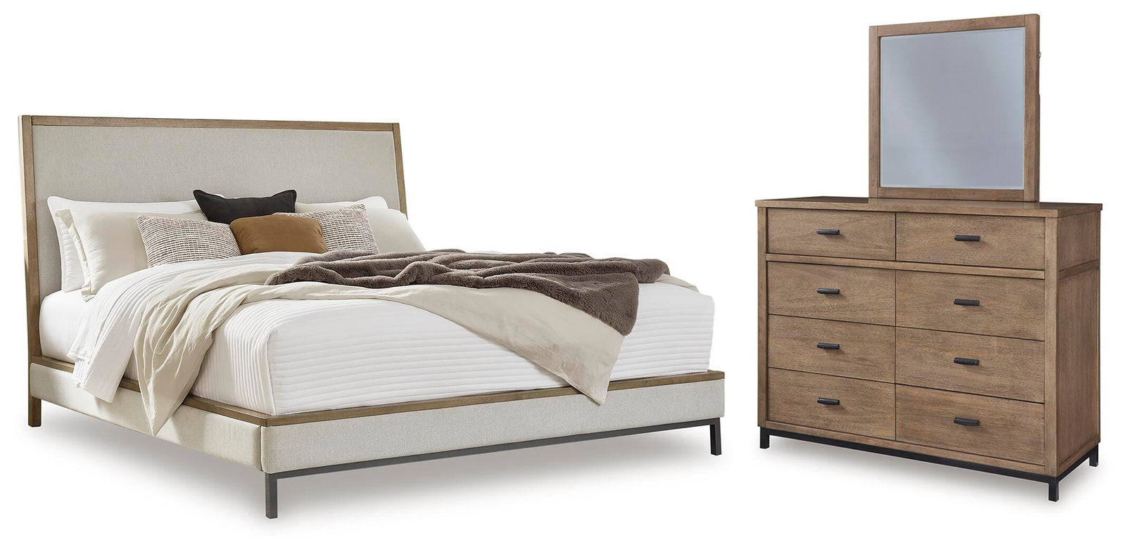 Tomtyn Upholstered Bed, Dresser and Mirror (B622-SI)