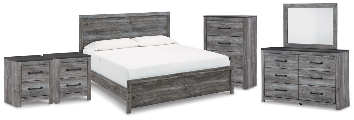 Bronyan Panel Bed, Dresser, Mirror, Chest and 2 Nightstands - Dark Gray  (B1290-SI)