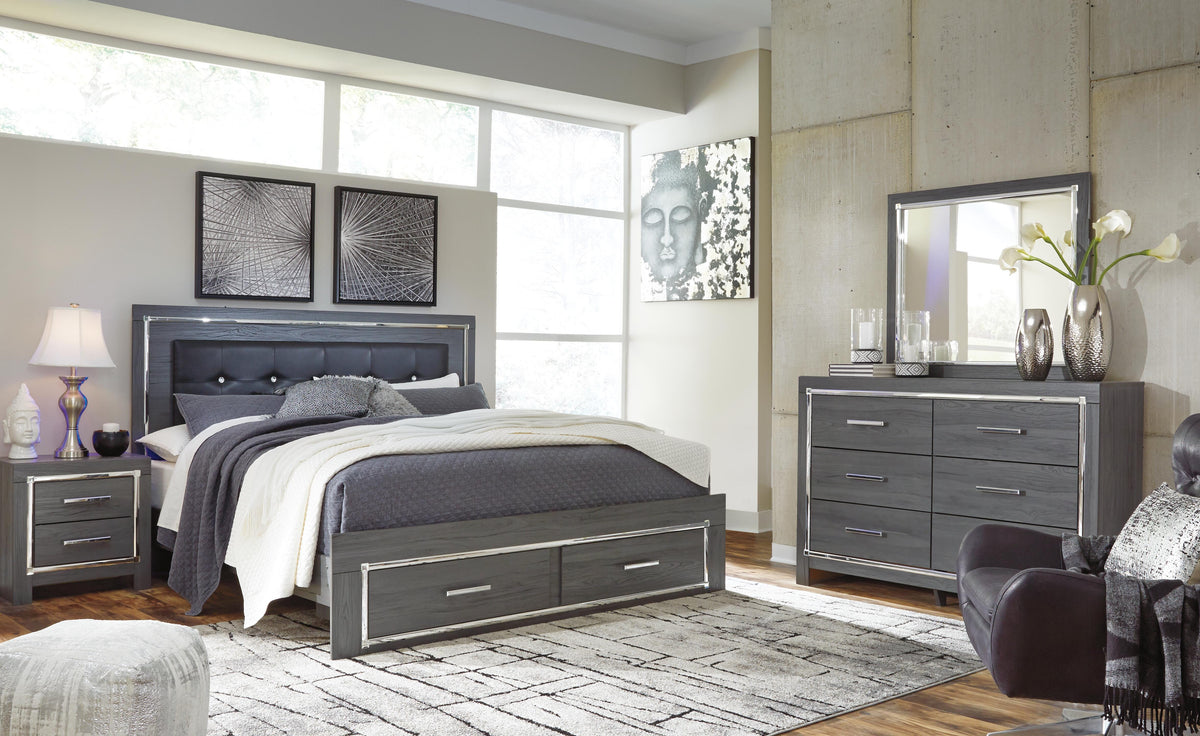 Lodanna Upholstered Storage Bed, Dresser, Mirror, Chest, and Nightstand - Gray  (B214-SI) - Image 3