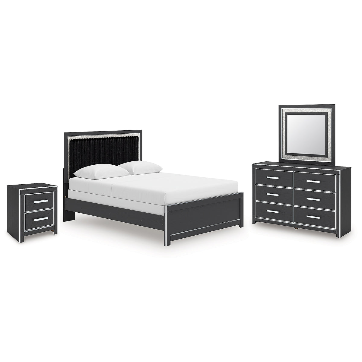 Zuraleus Queen Panel Bed, Dresser, Mirror and Nightstand (PCB3380-SI)