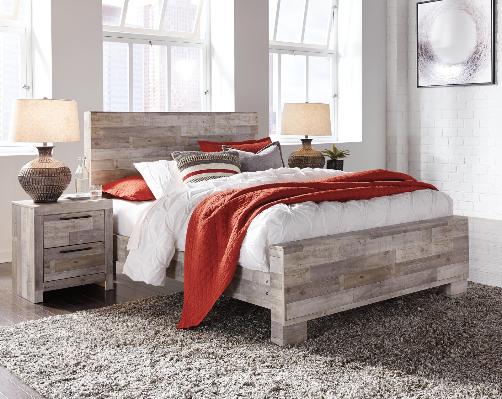 Effie Panel Bed - Whitewash  (B255-SI) - Image 2
