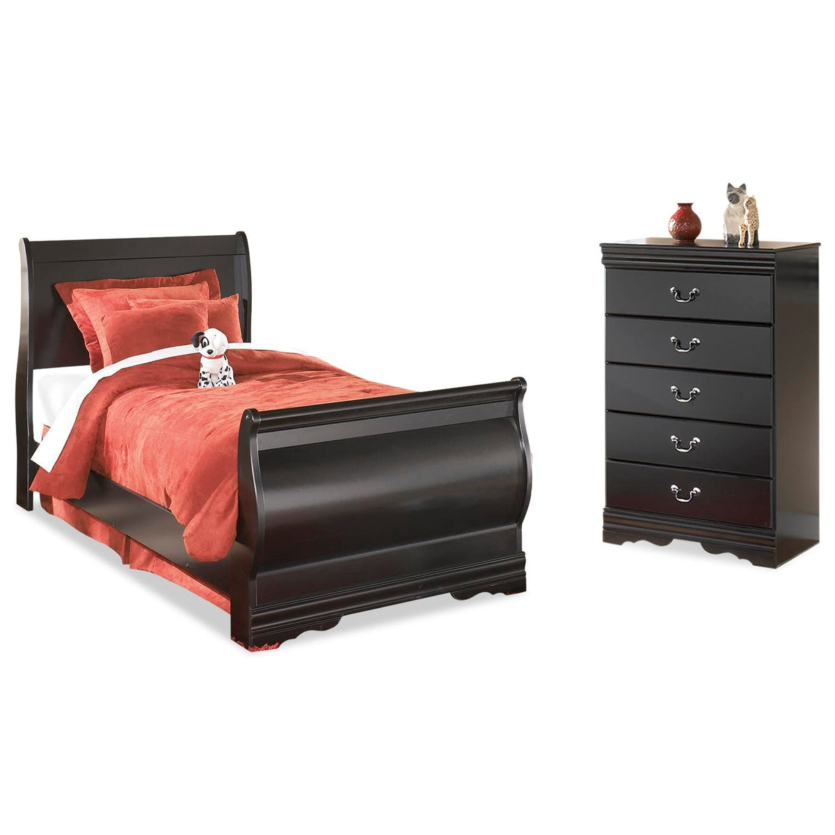 Huey Vineyard Sleigh Bed and Chest - Black  (B128-SI)