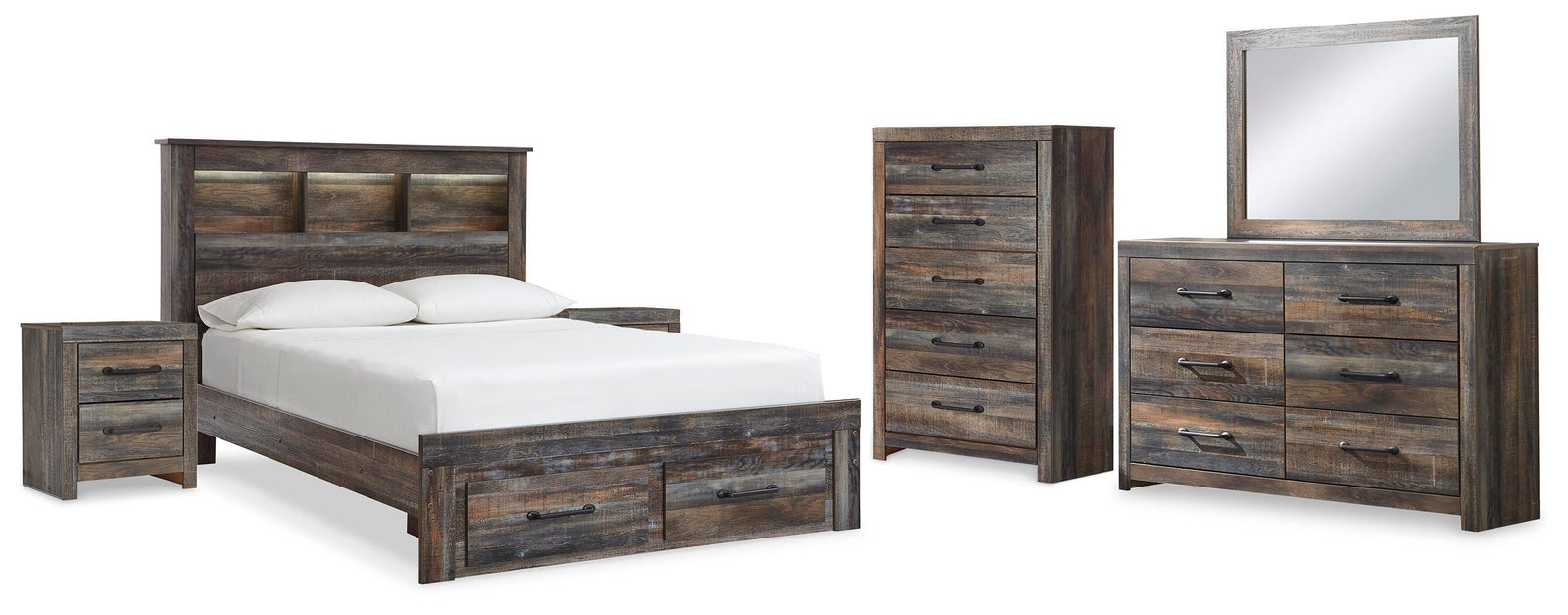 Drystan Bookcase Storage Bed, Dresser, Mirror, Chest and 2 Nightstands - Multi  (B211-SI) - Image 2