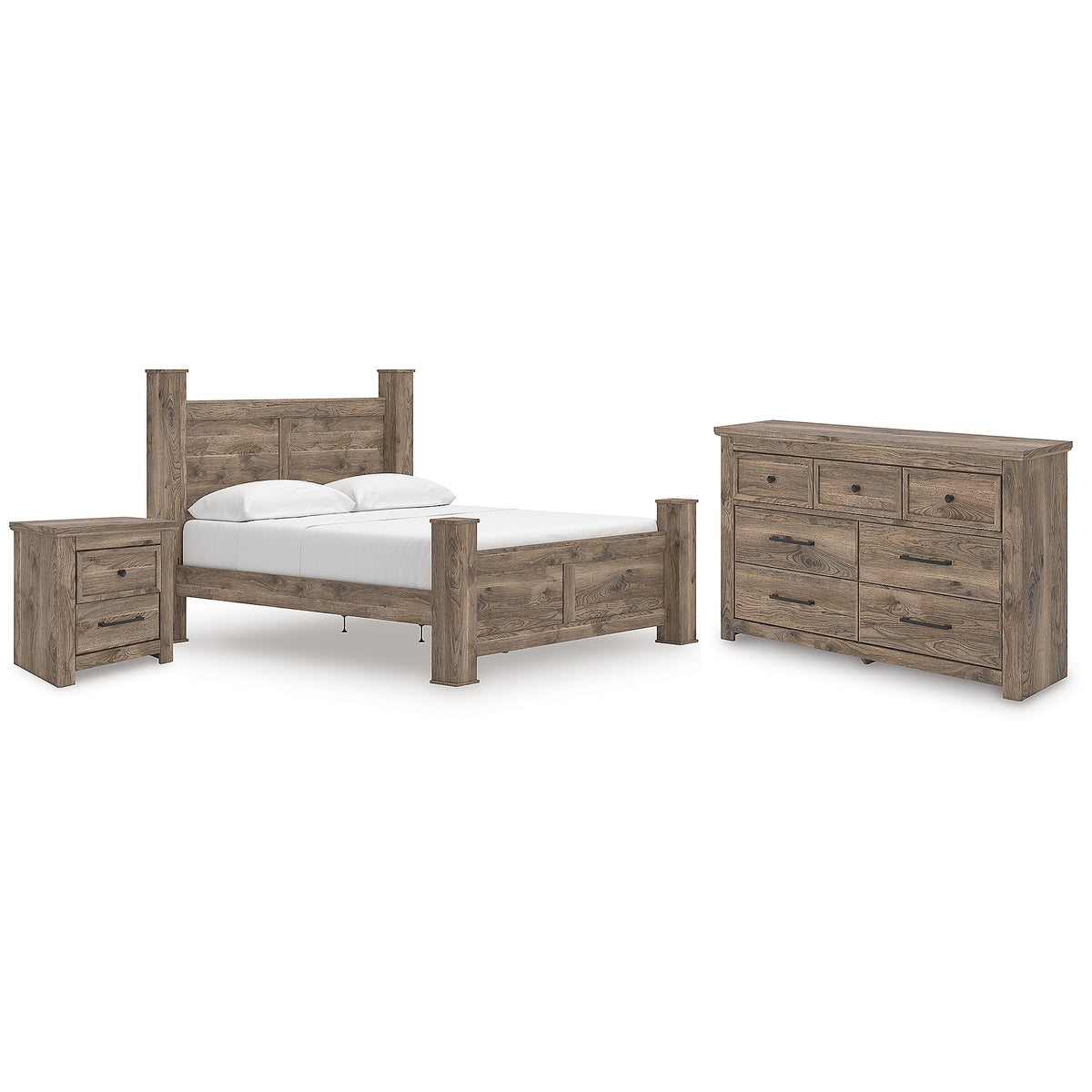 Rusticott King Poster Bed, Dresser and Nightstand (PCB2260-SI)