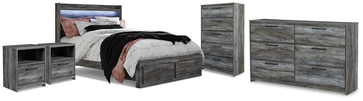 Baystorm Panel Storage Bed, Dresser, Chest and 2 Nightstands (B221-SI)