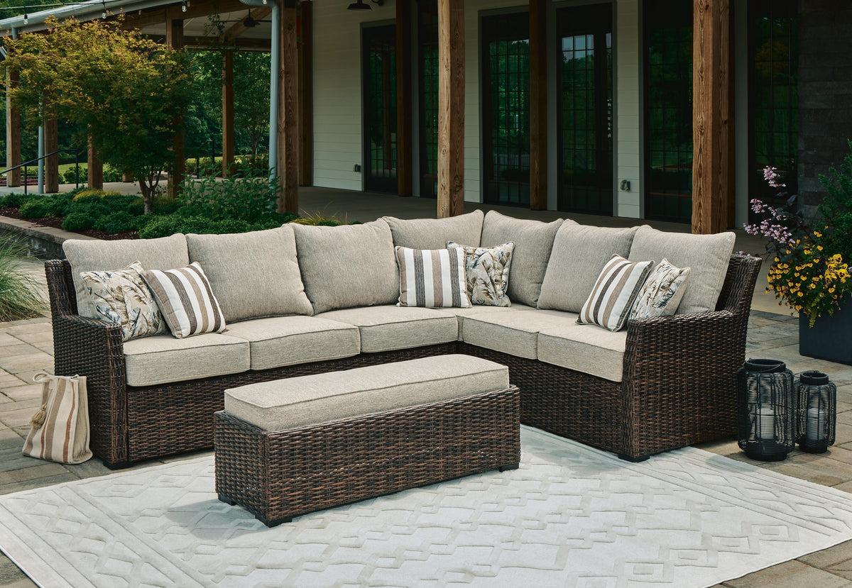 Brook Ranch Outdoor Sofa Sectional/Bench with Cushion (Set of 3) (P465-SI) - Image 5