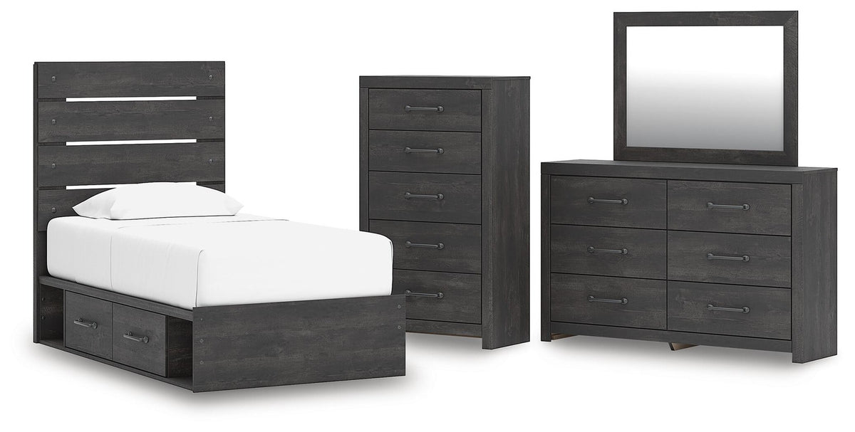 Hollivern Twin Panel Storage Bed, Dresser, Mirror and Chest (PCB2108-SI)