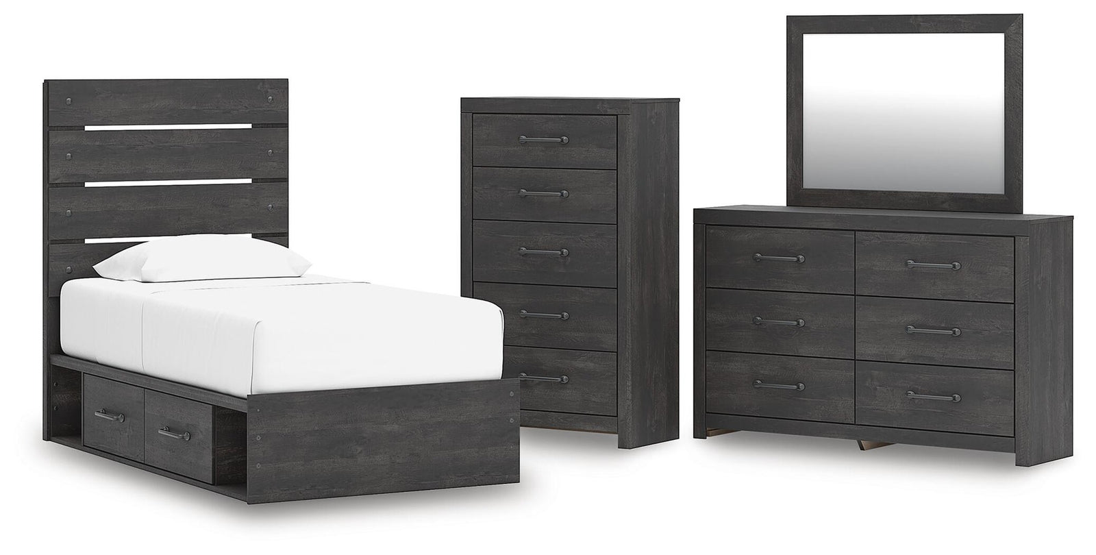Hollivern Twin Panel Storage Bed, Dresser, Mirror and Chest (PCB2108-SI)